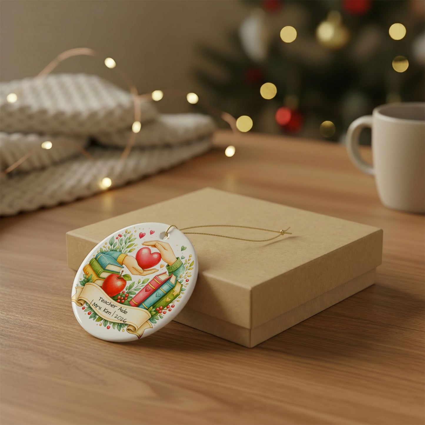 Teacher Aide Christmas Ornament Personalized with Name, Ceramic Keepsake, Teaching Assistant Appreciation Gift 2026