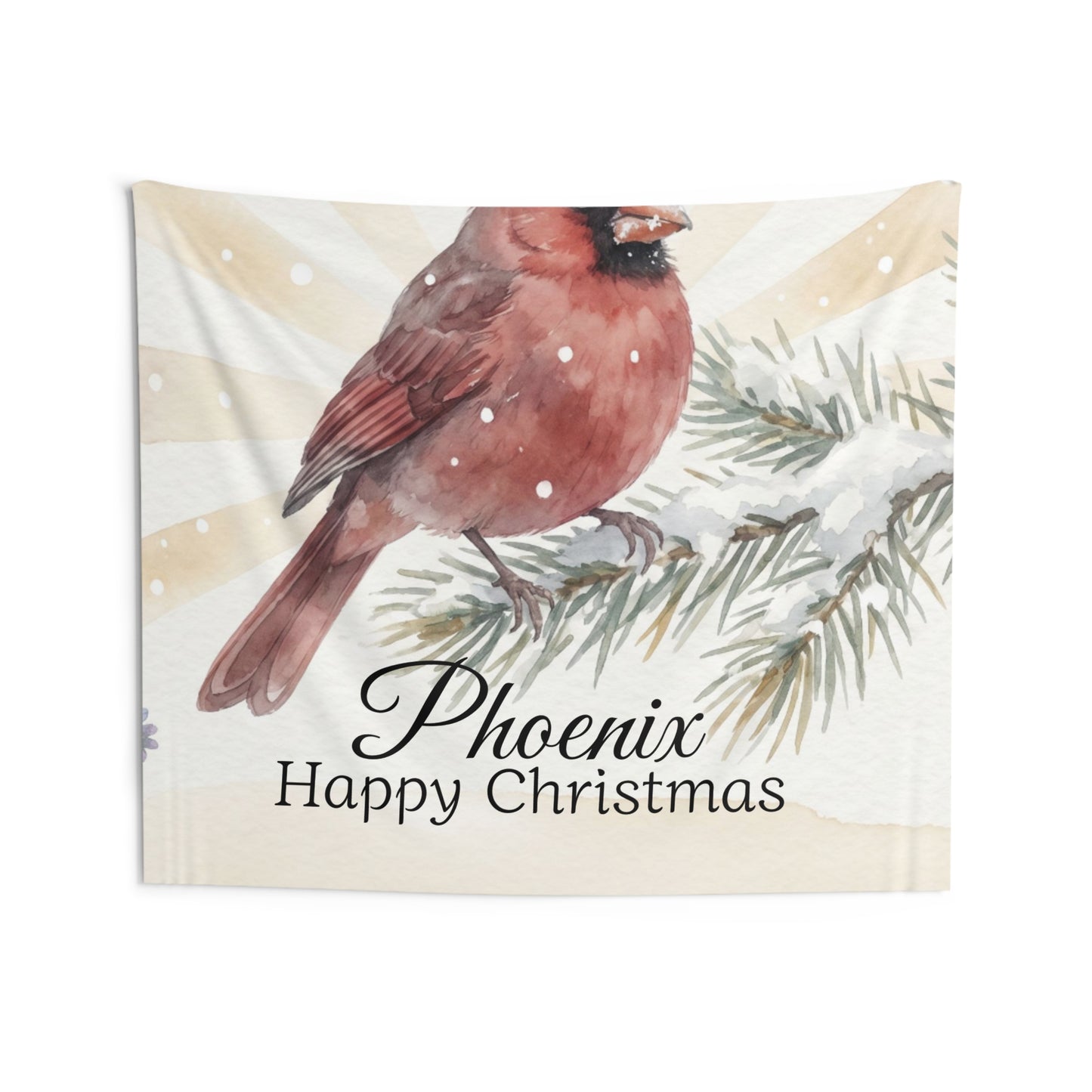 Cardinal Bird Phoenix Happy Christmas Tapestry | Holiday Wall Hanging