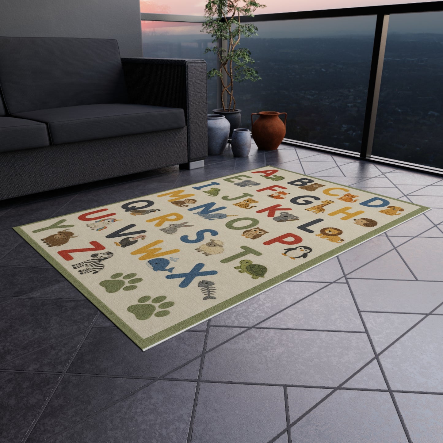 Alphabet Animal Letters Outdoor Rug | Kids ABC Play Mat