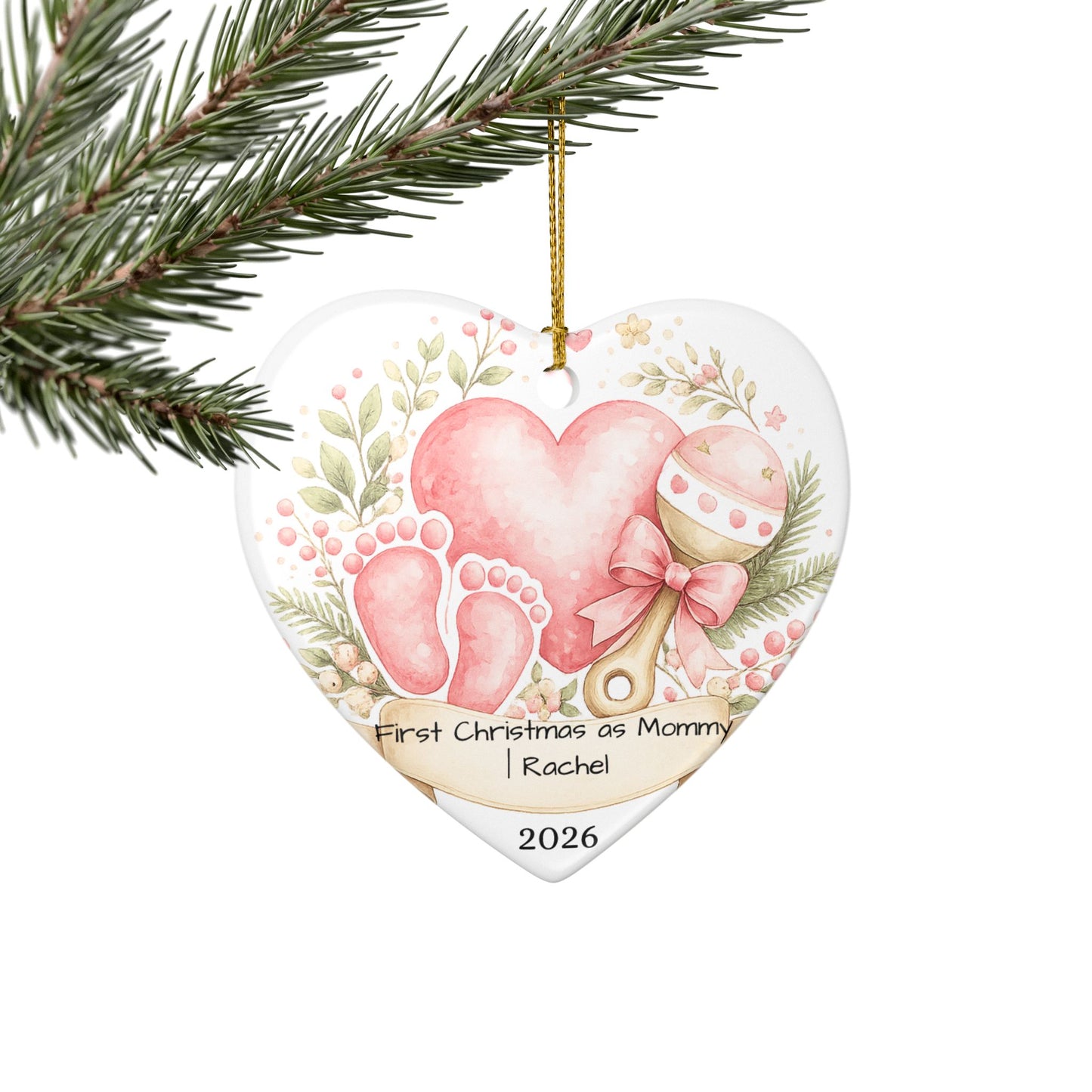 First Christmas as Mom Ornament 2026 Personalized, New Mom Ceramic Keepsake with Name, New Mom Gift, Baby Shower Gift