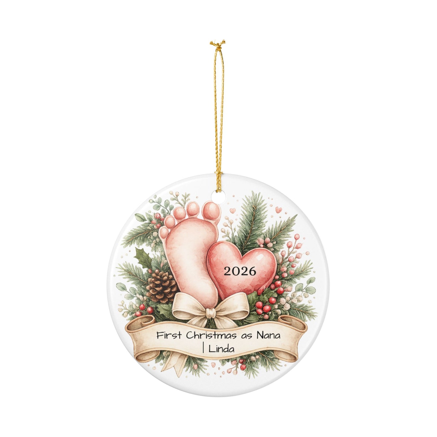 First Christmas as Nana Ornament 2026 Personalized, New Grandma Ceramic Keepsake, New Nana Gift, Pregnancy Reveal