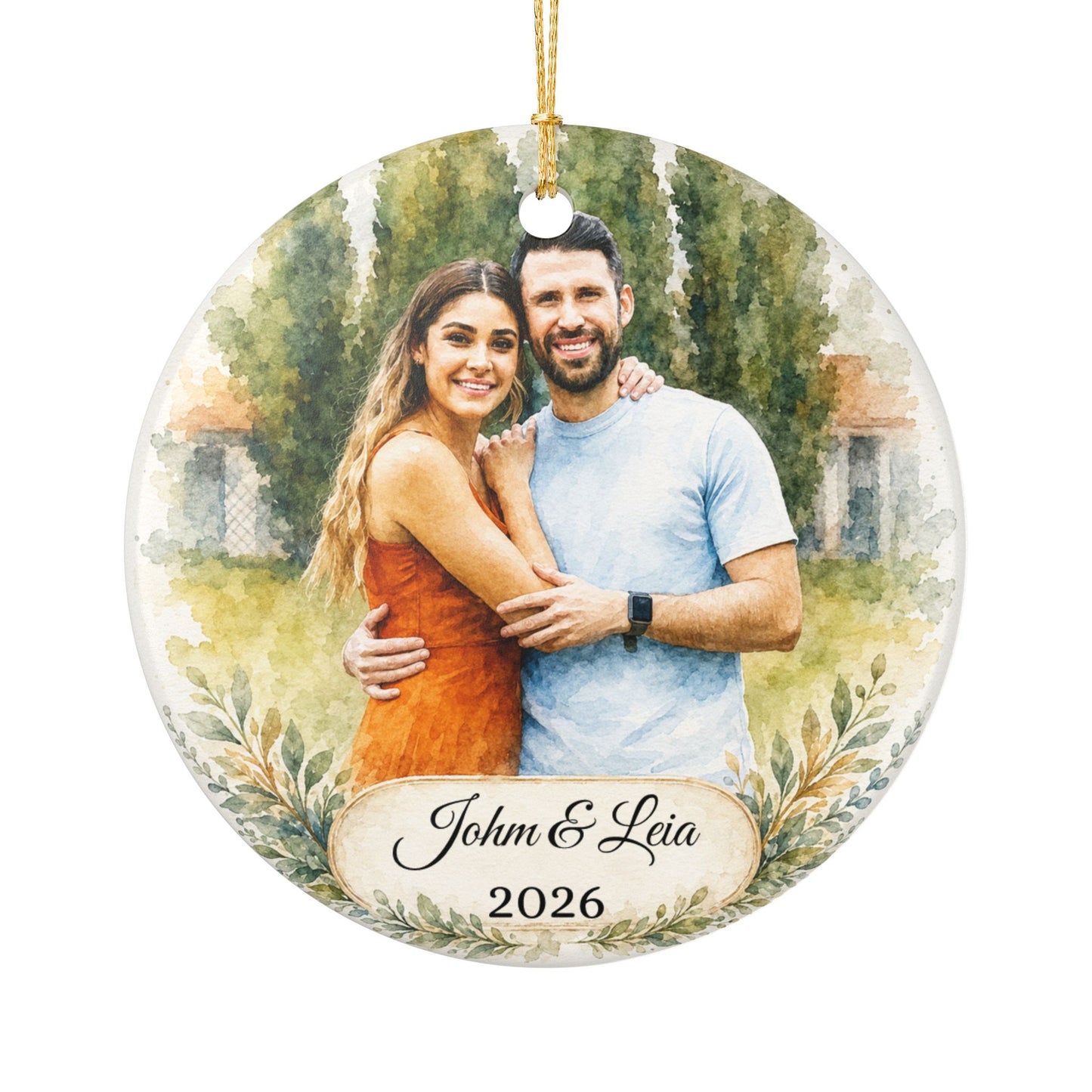 Personalized Couple Photo Ornament Ceramic Ornament | Custom Name & Year