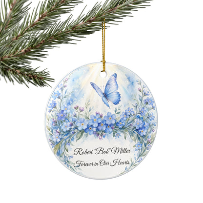 Memorial Ornament Personalized with Name, Butterfly Forget Me Not Remembrance Keepsake, In Loving Memory Sympathy Gift