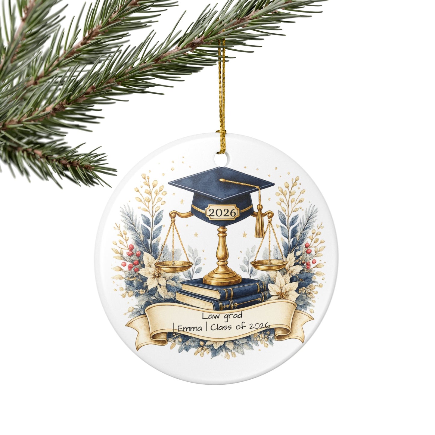 Law School Graduate Ornament 2026 Personalized, Ceramic Keepsake with Name, Law Grad Gift, Future Attorney Gift