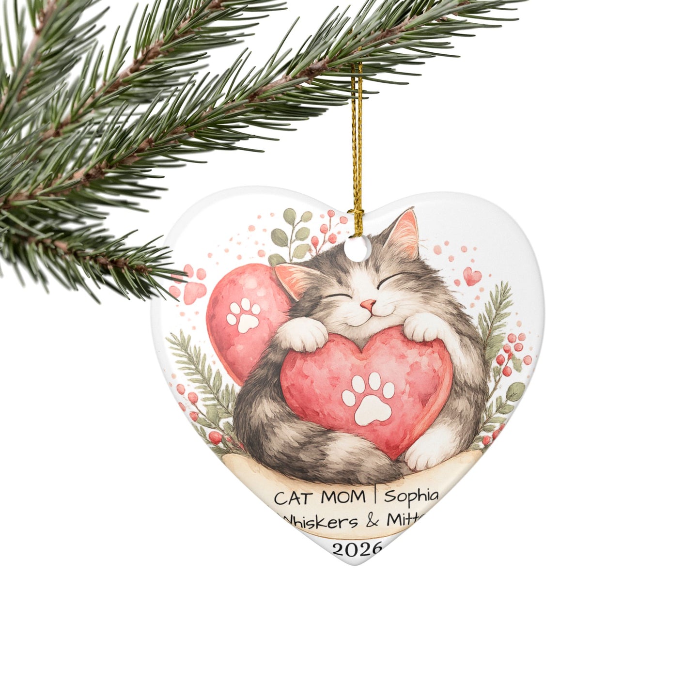 Cat Mom Christmas Ornament Personalized with Name, Ceramic Keepsake, Cat Mom Gift, Gift for Cat Lover Her 2026