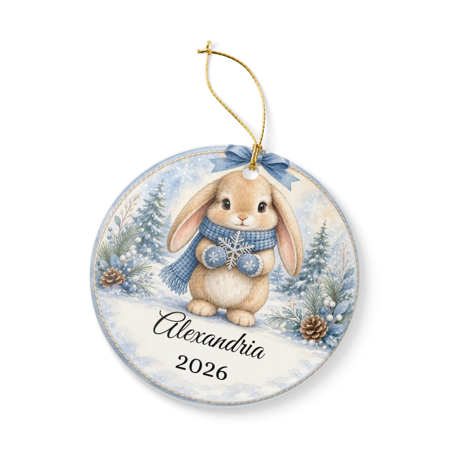 Baby Boy First Christmas Ornament Personalized, Blue Bunny Keepsake with Name 2026, New Baby Boy Gift, Grandson Ornament