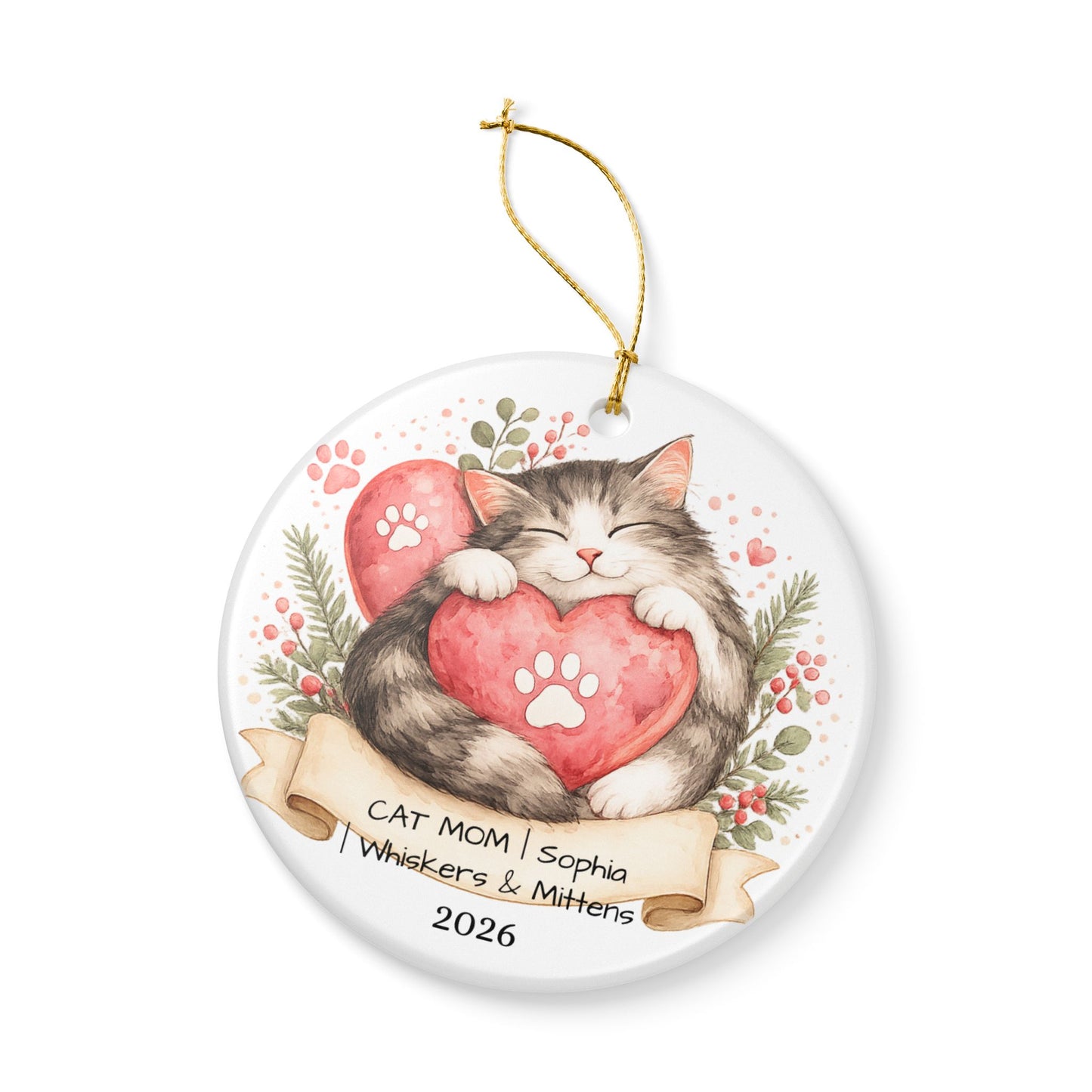 Cat Mom Christmas Ornament Personalized with Name, Ceramic Keepsake, Cat Mom Gift, Gift for Cat Lover Her 2026