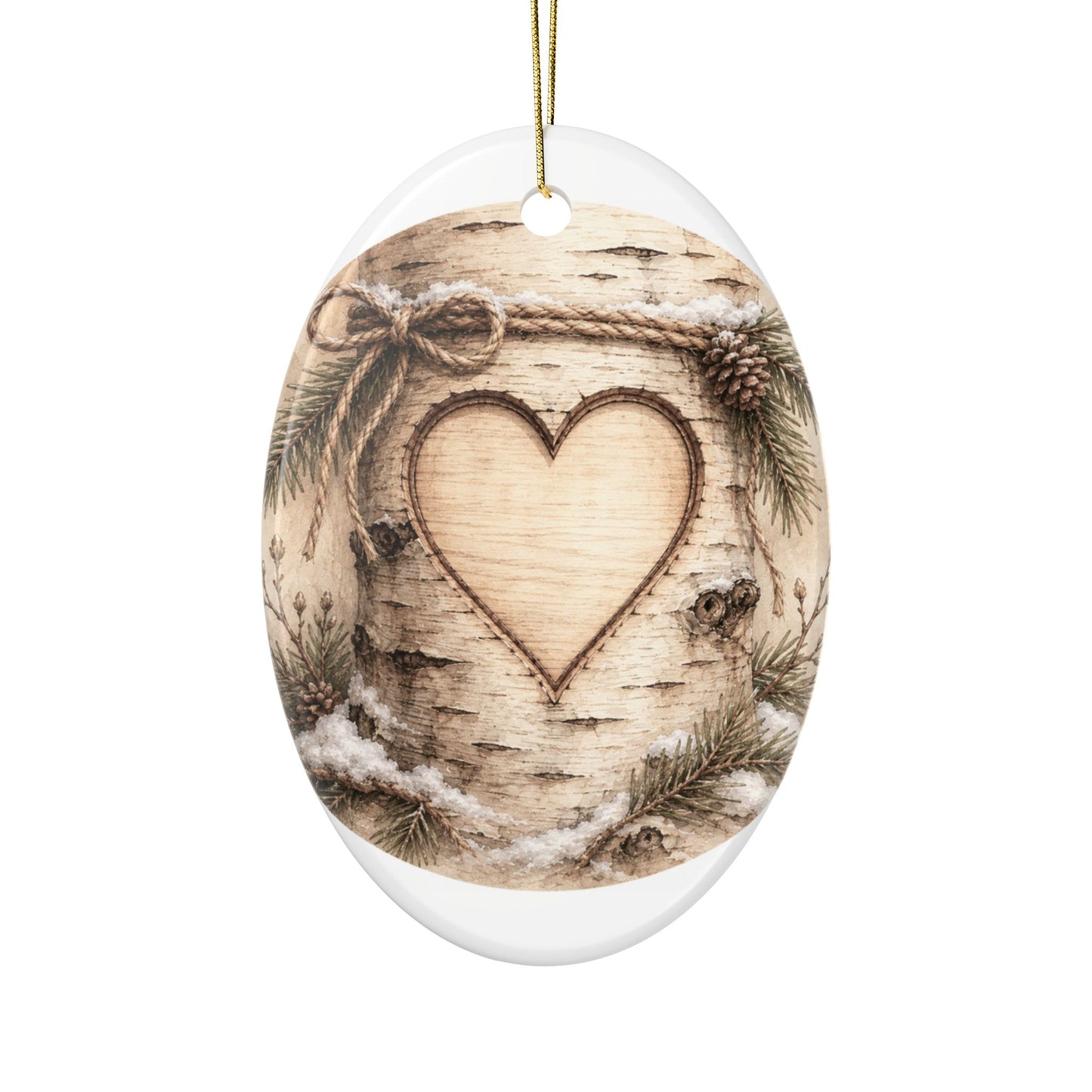 Rustic Carved Heart Initials Ornament | Ceramic Ornament