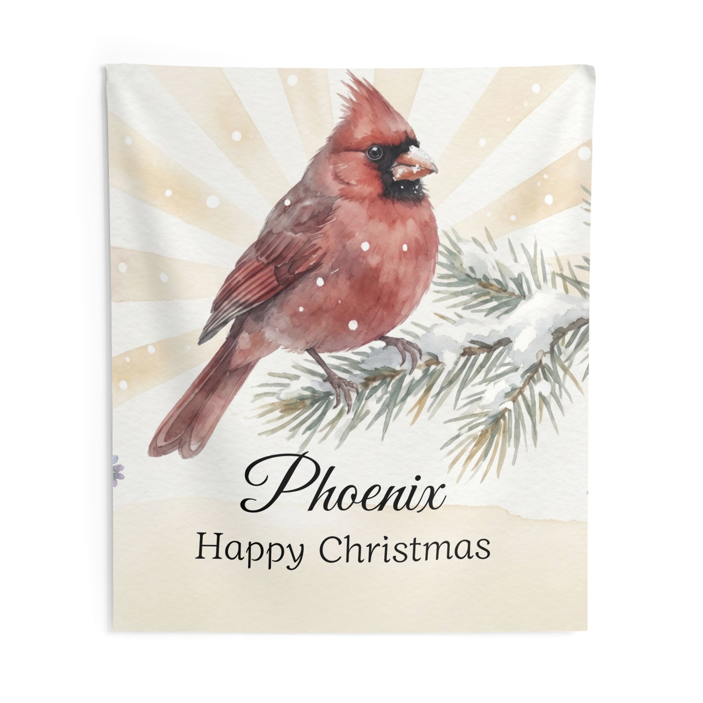 Cardinal Bird Phoenix Happy Christmas Tapestry | Holiday Wall Hanging