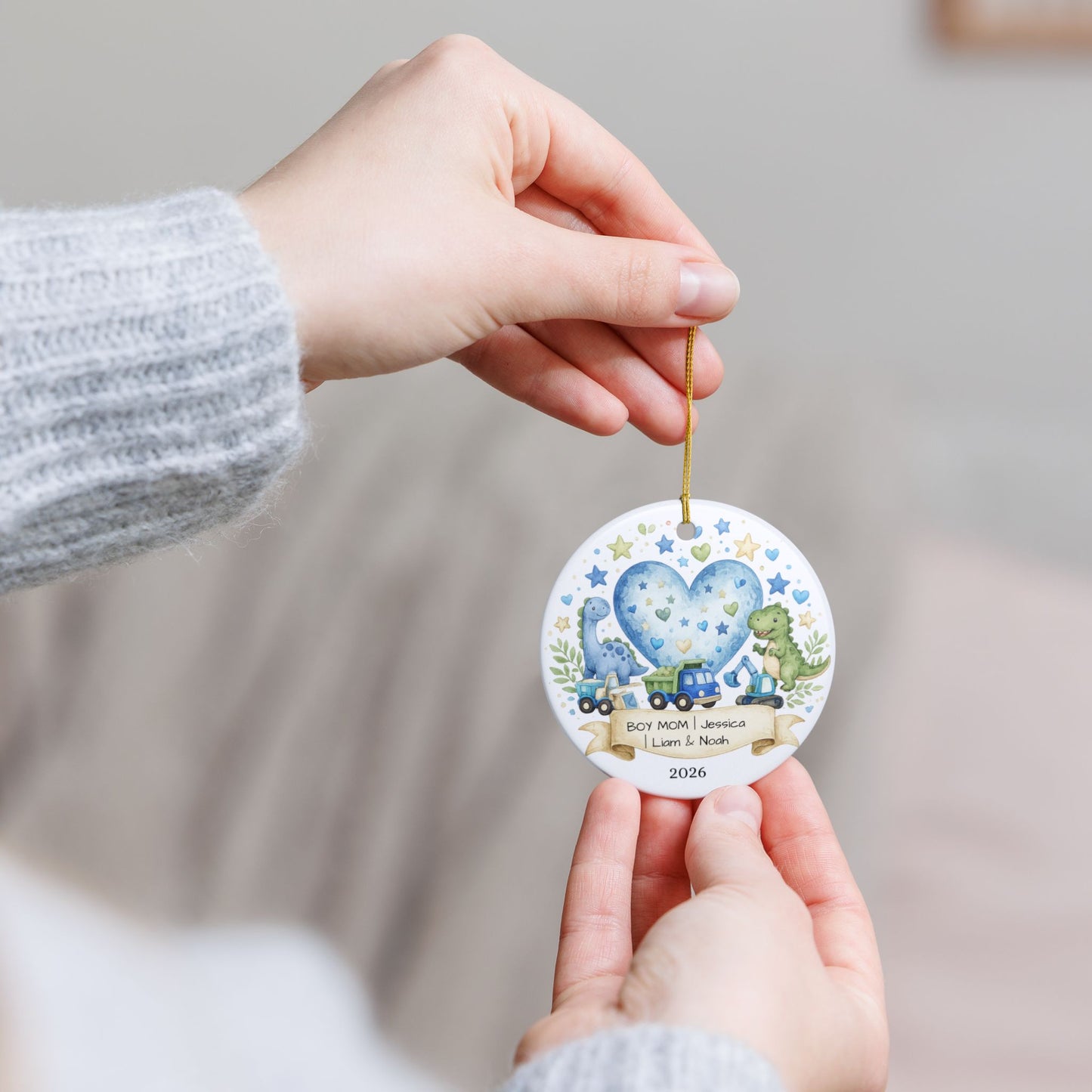 Boy Mom Christmas Ornament Personalized with Names, Ceramic Keepsake, Boy Mom Gift, Mother of Boys Gift 2026