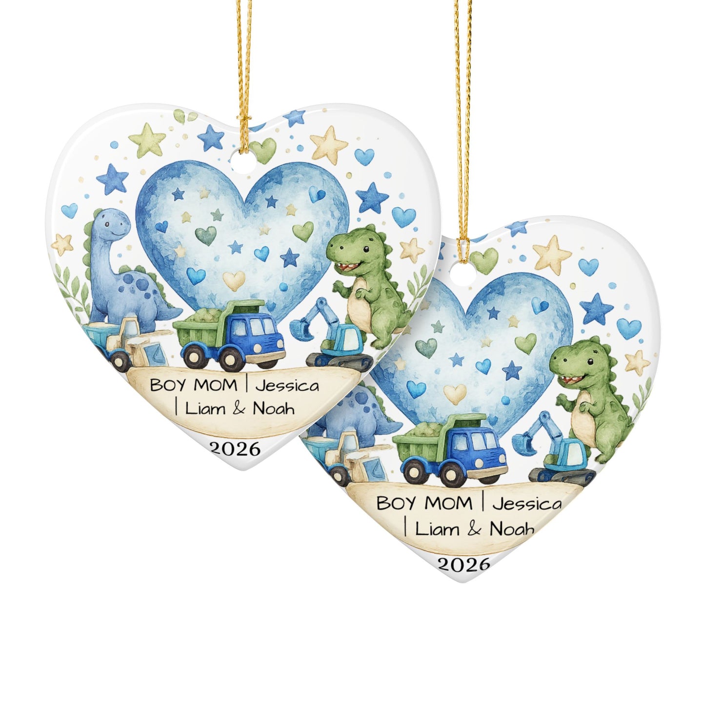 Boy Mom Christmas Ornament Personalized with Names, Ceramic Keepsake, Boy Mom Gift, Mother of Boys Gift 2026