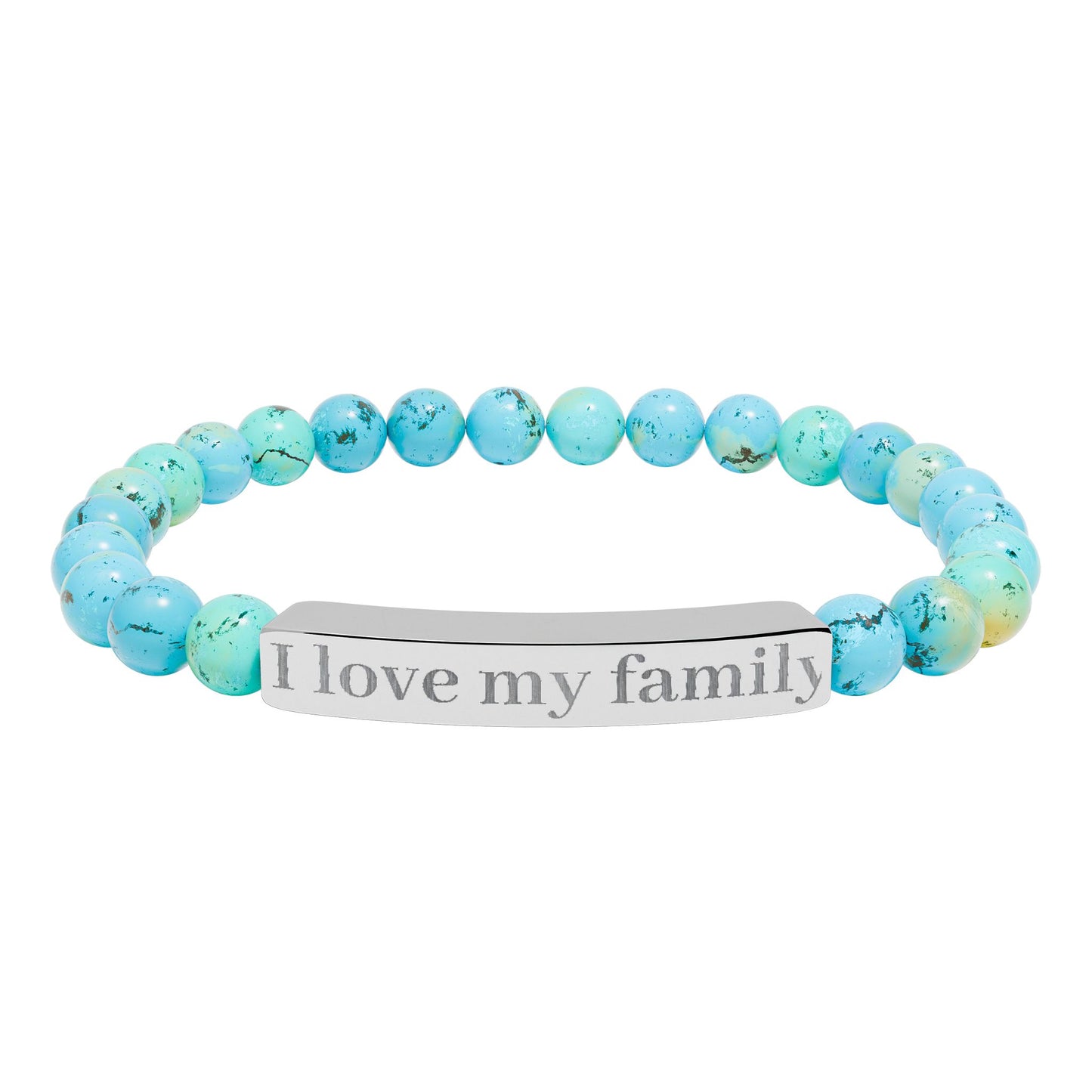 I Love My Family Bar Bracelet | Natural Stone Stretch Bracelet