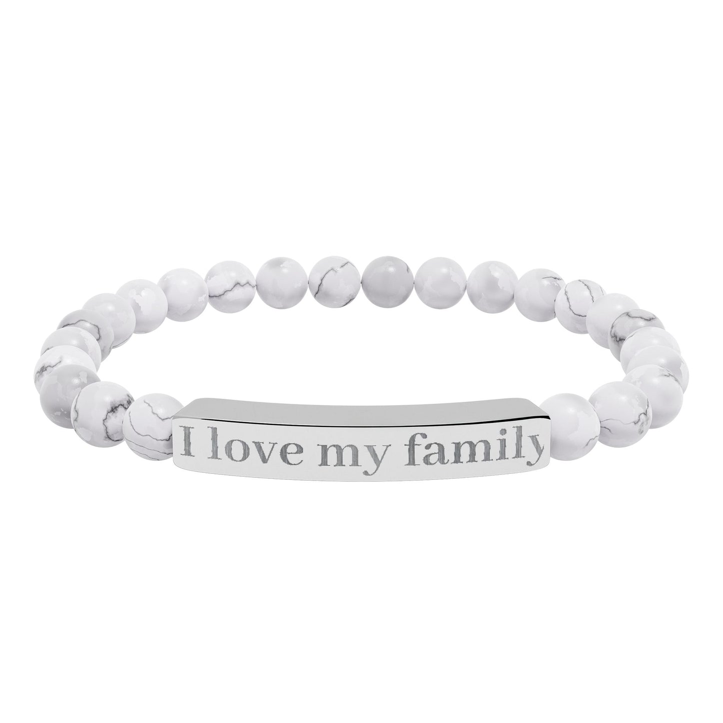 I Love My Family Bar Bracelet | Natural Stone Stretch Bracelet