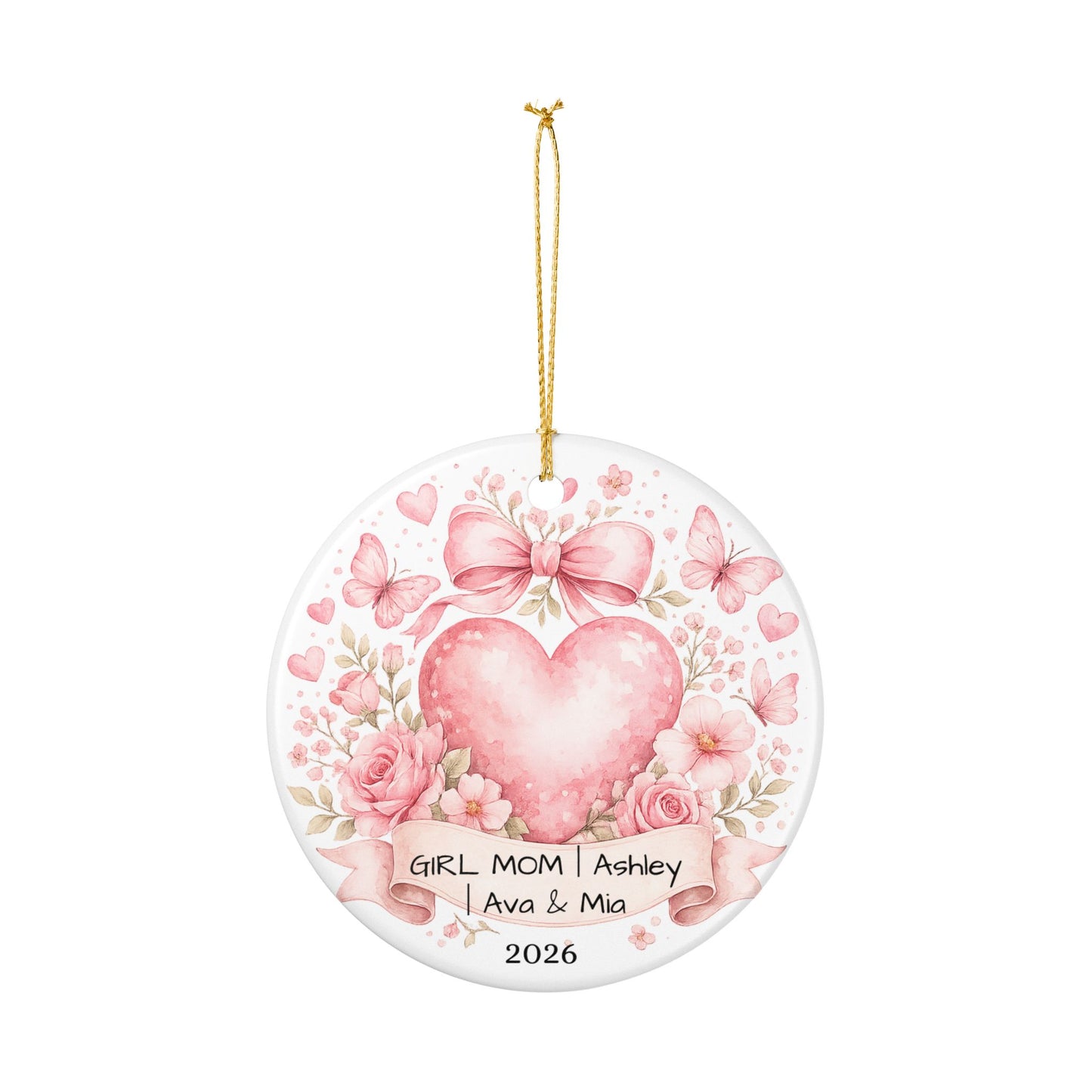 Girl Mom Christmas Ornament Personalized with Names, Ceramic Keepsake, Girl Mom Gift, Mother of Girls Gift 2026