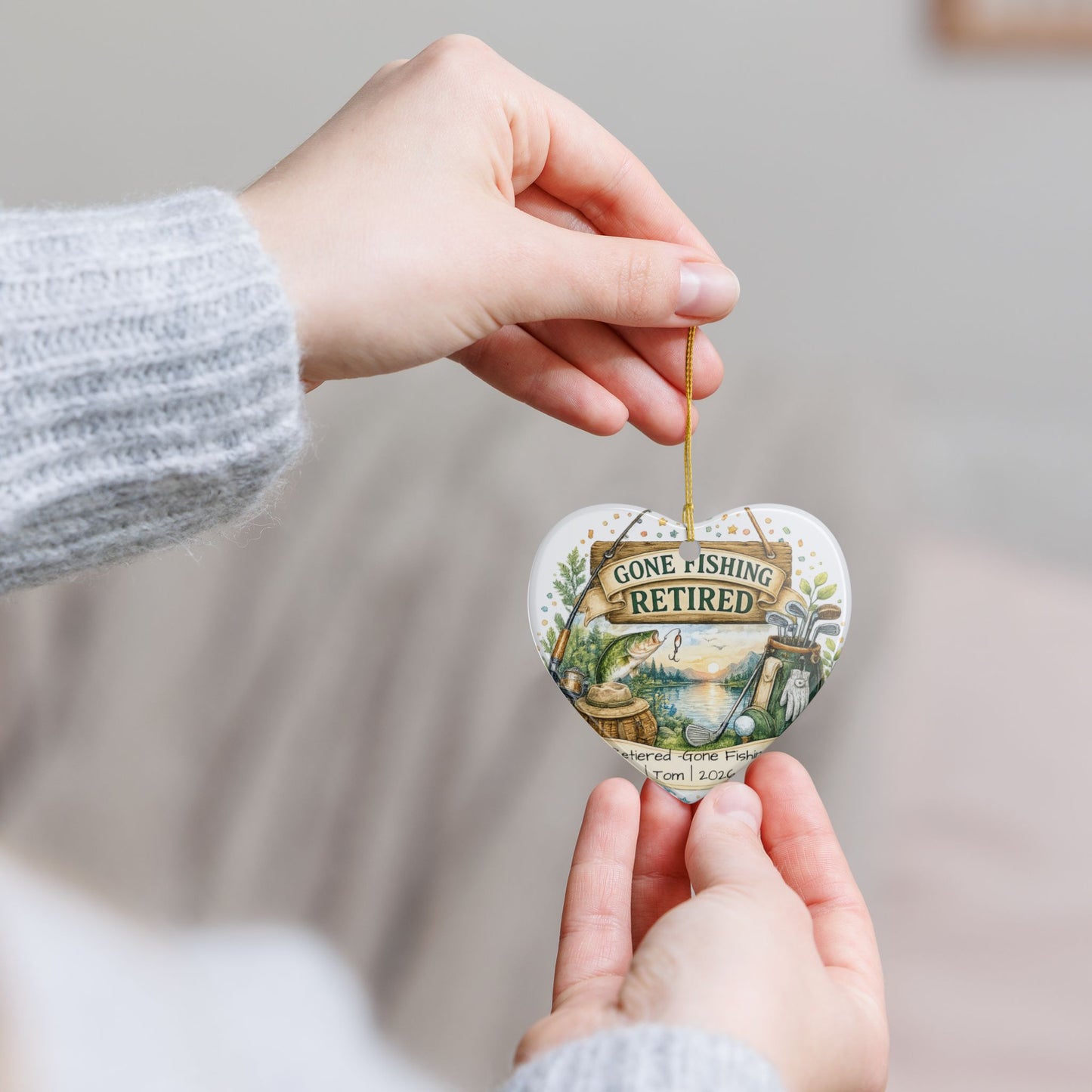 Retirement Ornament 2026 Personalized with Name, Fishing Golf Ceramic Keepsake, Retired Gift for Him, Dad Grandpa