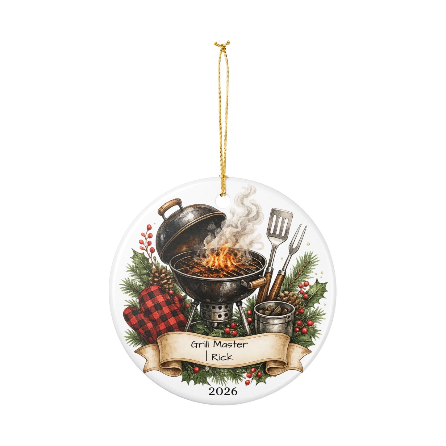 BBQ Father in Law Ornament Personalized, Grill Master Ceramic Keepsake with Name, Grilling FIL Gift 2026
