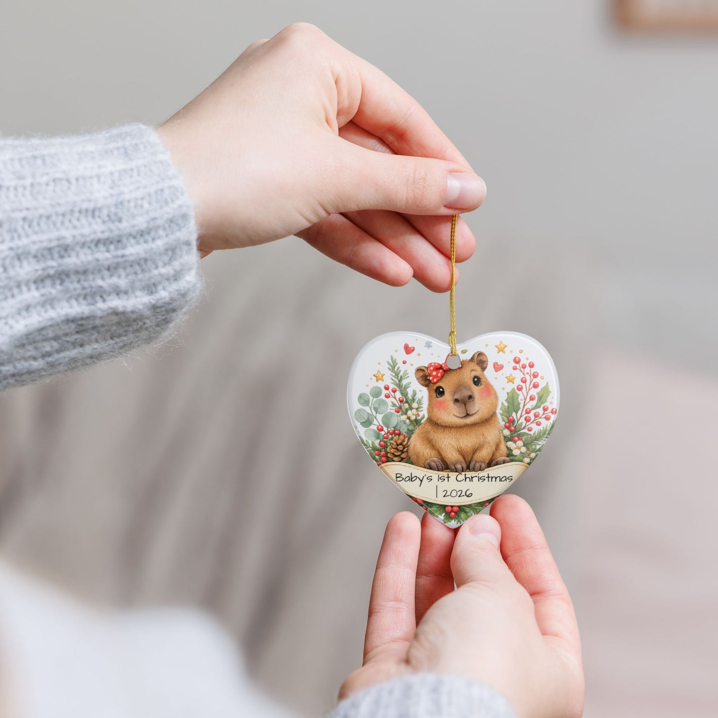Baby Capybara Christmas Ornament Personalized with Name, Cute Ceramic Keepsake, Kids Capybara Lover Gift 2026