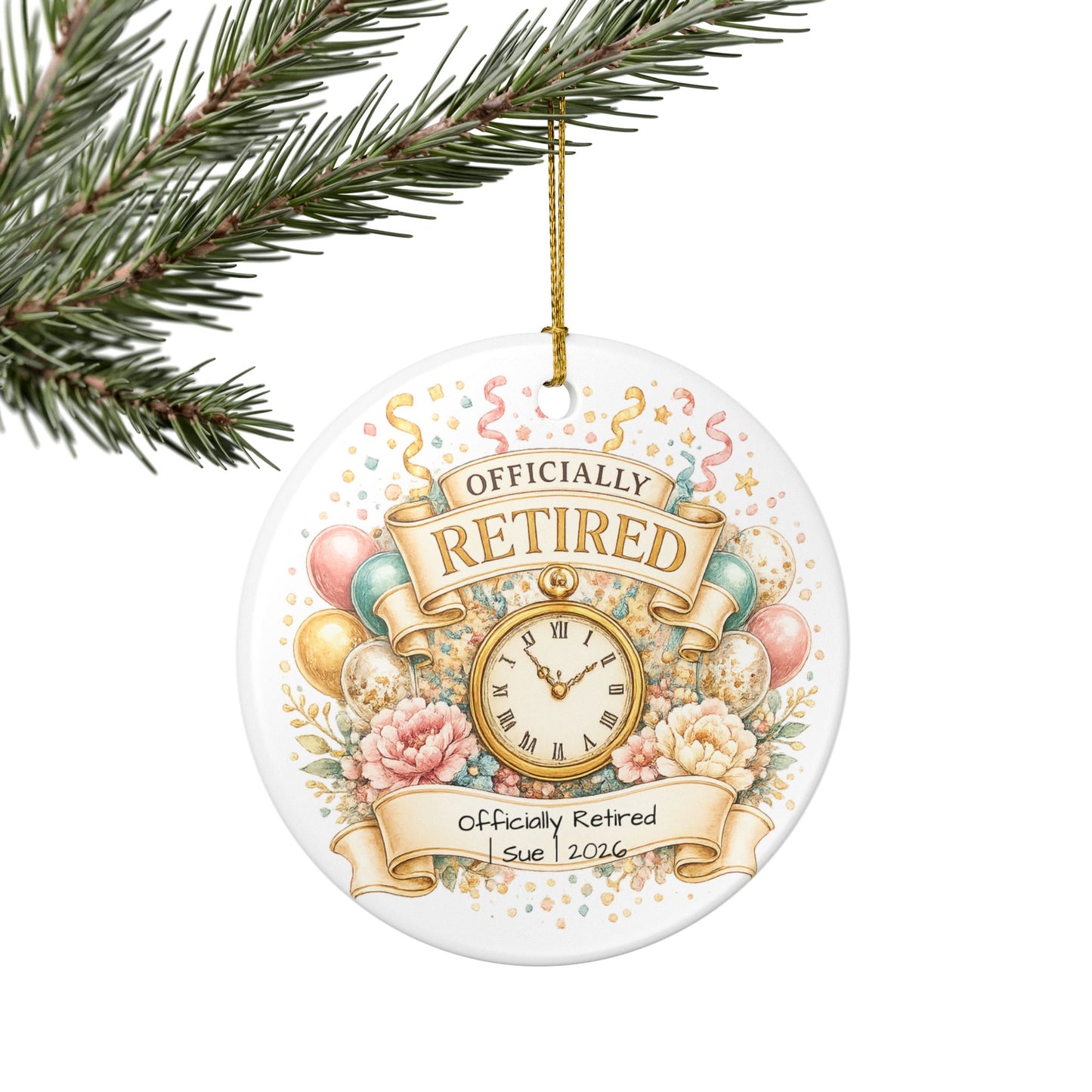 Officially Retired Christmas Ornament 2026 Personalized with Name, Ceramic Keepsake, Retirement Gift for Coworker