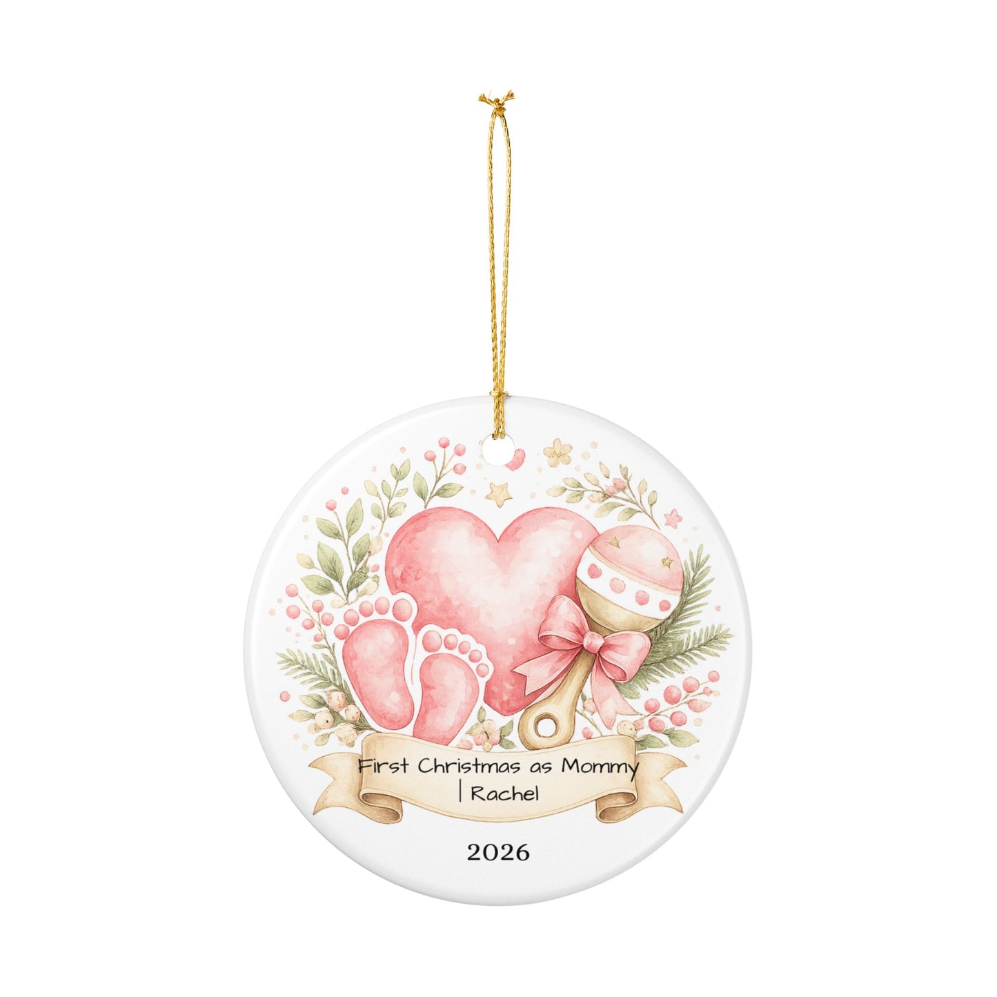 First Christmas as Mom Ornament 2026 Personalized, New Mom Ceramic Keepsake with Name, New Mom Gift, Baby Shower Gift