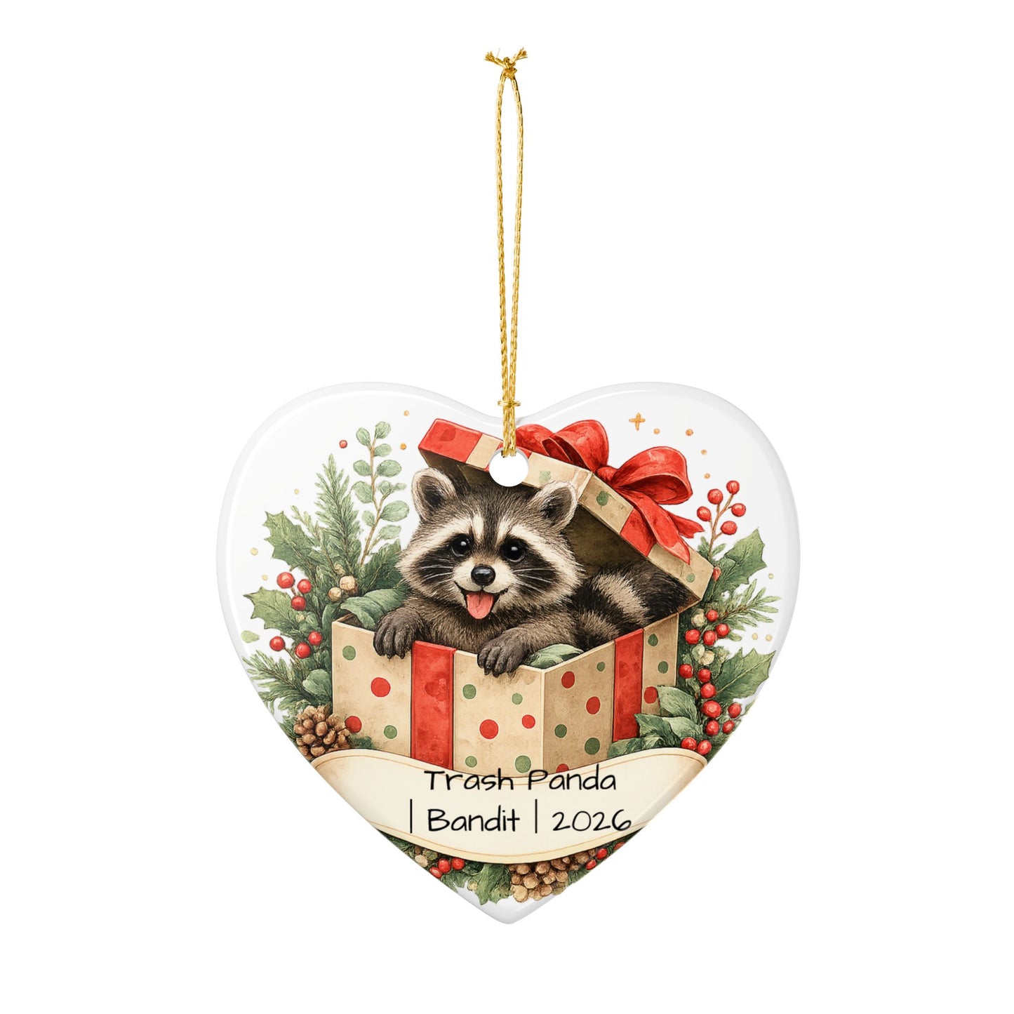 Trash Panda Christmas Ornament Personalized with Name, Funny Cute Ceramic Keepsake, Raccoon Lover Gift 2026