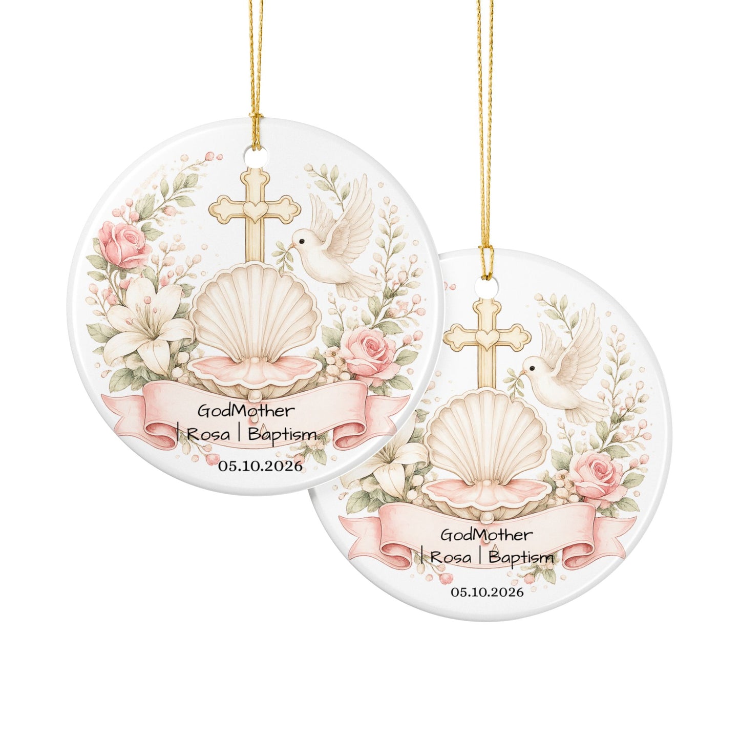 Baptism Godmother Ornament Personalized, Ceramic Christening Keepsake with Name Date, Godmother Baptism Gift 2026
