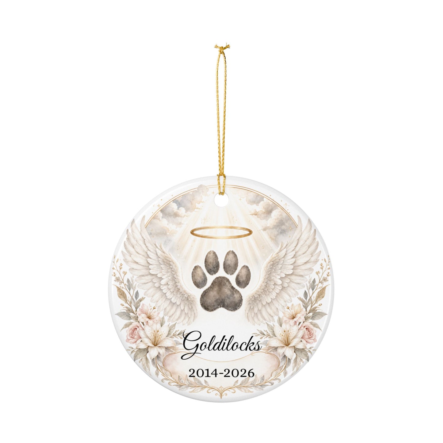 Pet Memorial Ornament Personalized, Paw Print Angel Wings Keepsake with Name, Dog Cat Loss Sympathy Gift, Remembrance