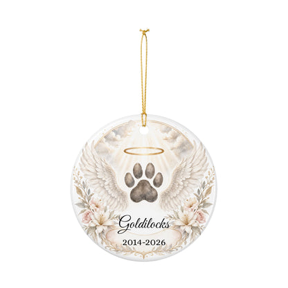 Pet Memorial Ornament Personalized, Paw Print Angel Wings Keepsake with Name, Dog Cat Loss Sympathy Gift, Remembrance