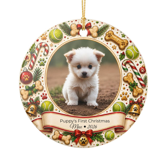 Puppy's First Christmas Ornament | Ceramic Photo Holiday Decoration
