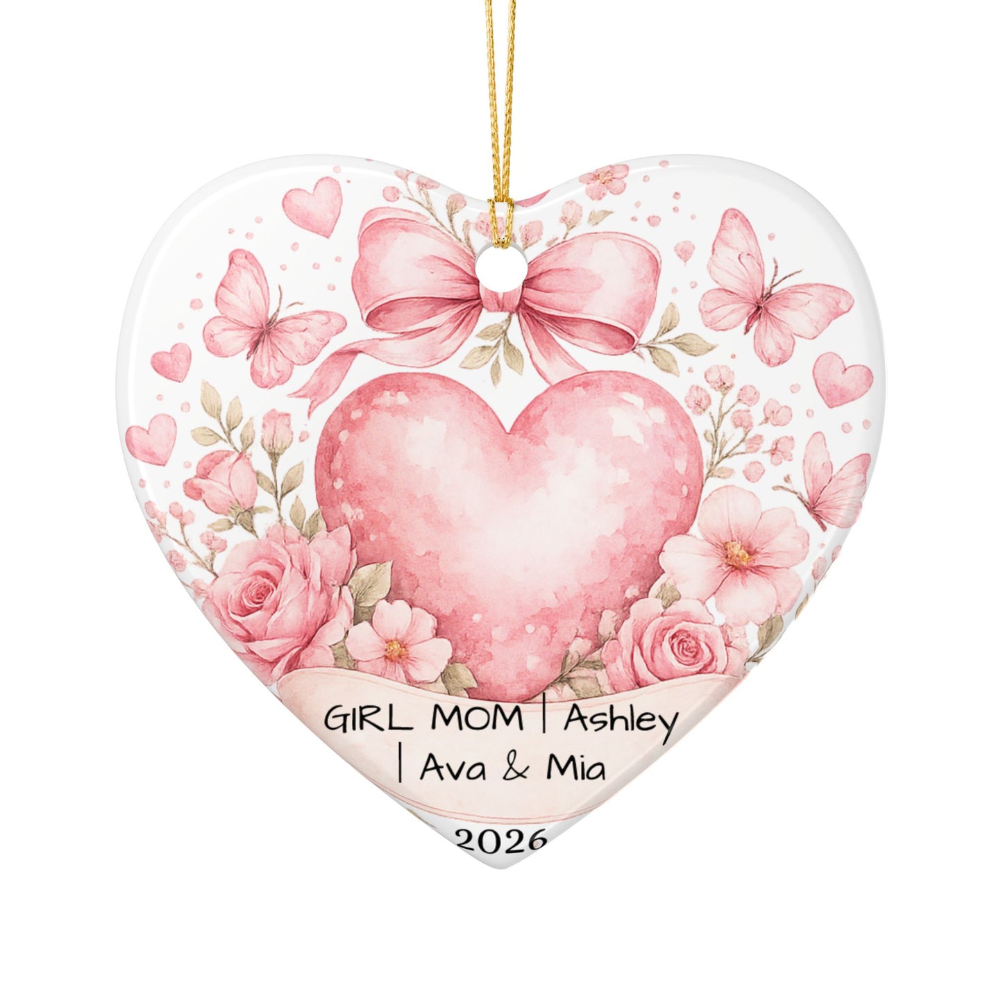 Girl Mom Christmas Ornament Personalized with Names, Ceramic Keepsake, Girl Mom Gift, Mother of Girls Gift 2026