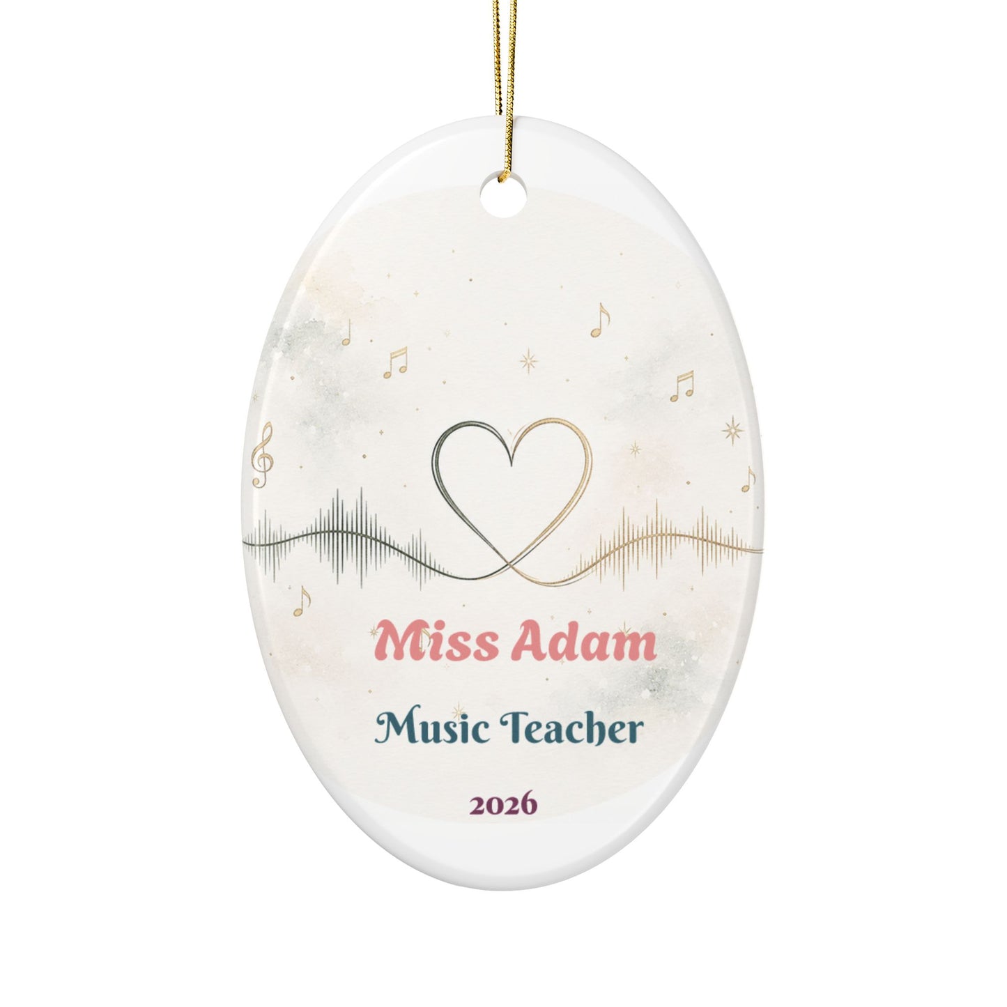 Music teacher heart waveform Ornament | Personalized Ceramic Ornament 2026