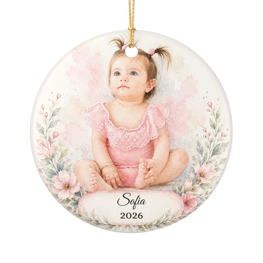 Personalized Baby Portrait Ornament ceramic keepsake | Photo Name Year