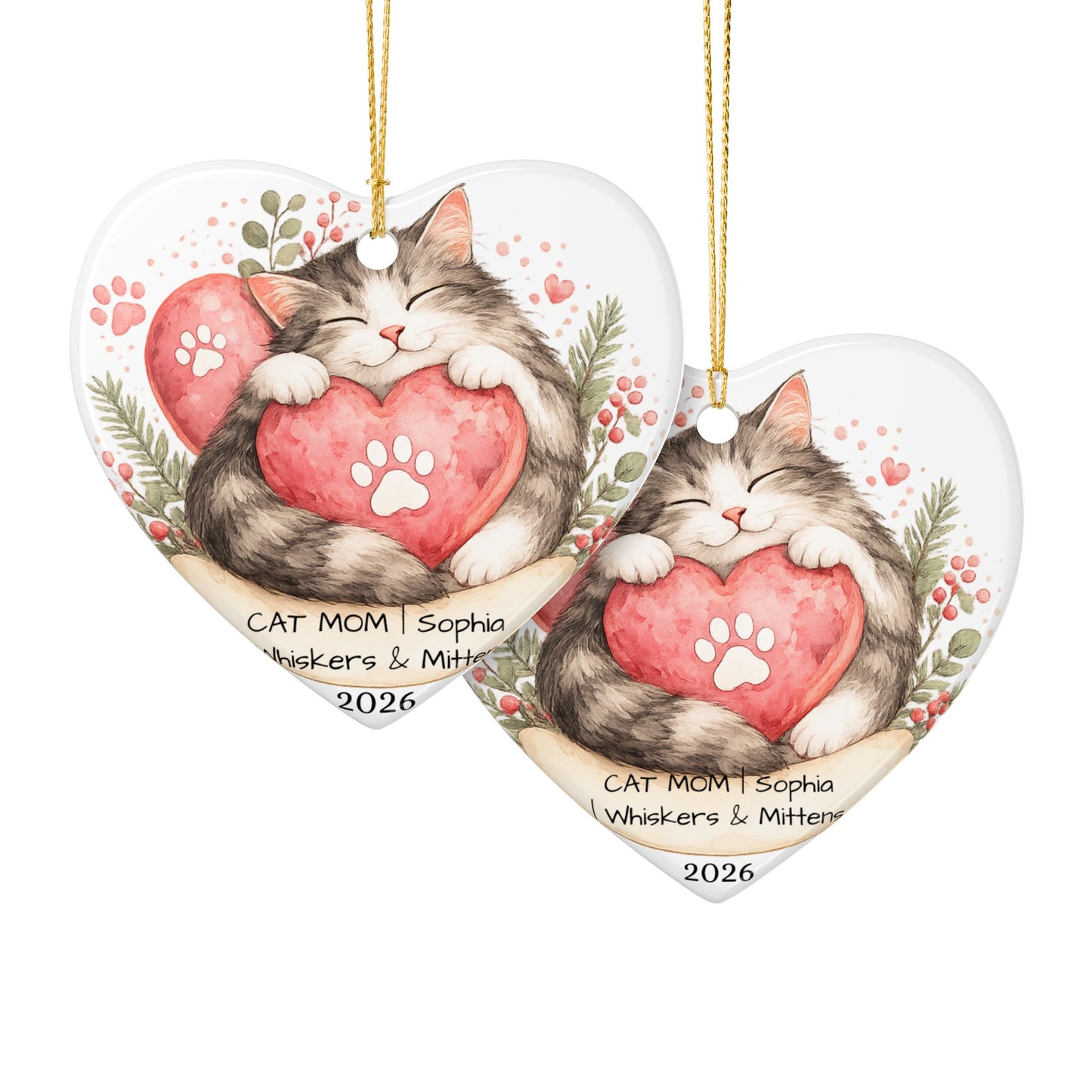 Cat Mom Christmas Ornament Personalized with Name, Ceramic Keepsake, Cat Mom Gift, Gift for Cat Lover Her 2026
