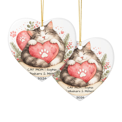 Cat Mom Christmas Ornament Personalized with Name, Ceramic Keepsake, Cat Mom Gift, Gift for Cat Lover Her 2026