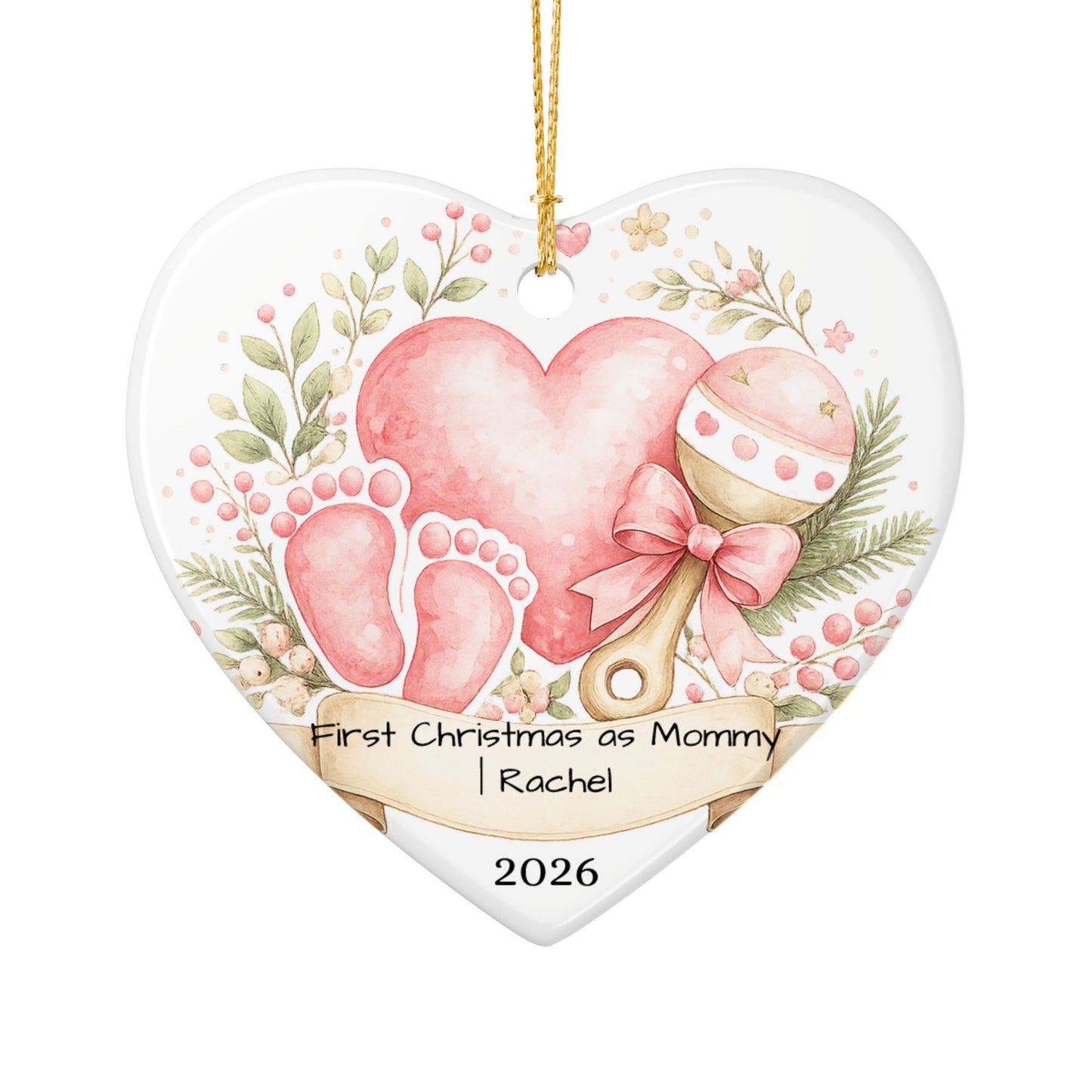 First Christmas as Mom Ornament 2026 Personalized, New Mom Ceramic Keepsake with Name, New Mom Gift, Baby Shower Gift