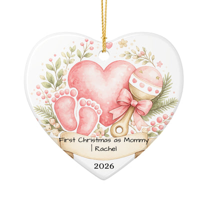First Christmas as Mom Ornament 2026 Personalized, New Mom Ceramic Keepsake with Name, New Mom Gift, Baby Shower Gift