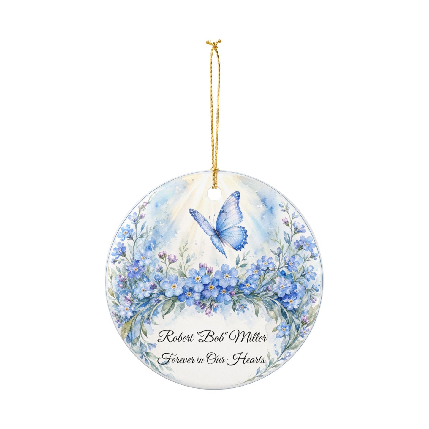 Memorial Ornament Personalized with Name, Butterfly Forget Me Not Remembrance Keepsake, In Loving Memory Sympathy Gift