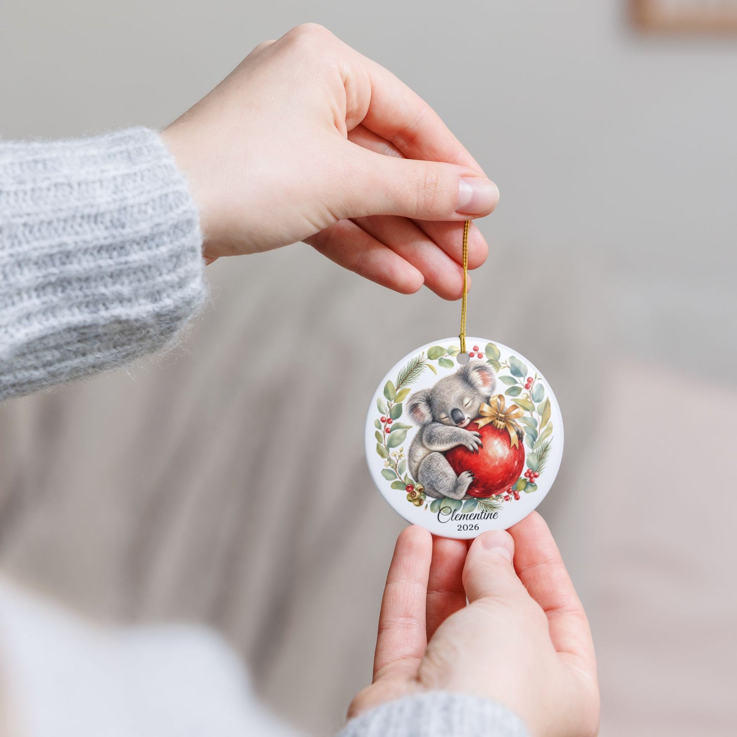 Baby First Christmas Ornament Personalized, Koala Keepsake with Name 2026, New Baby Gift, Cute Animal Nursery Ornament
