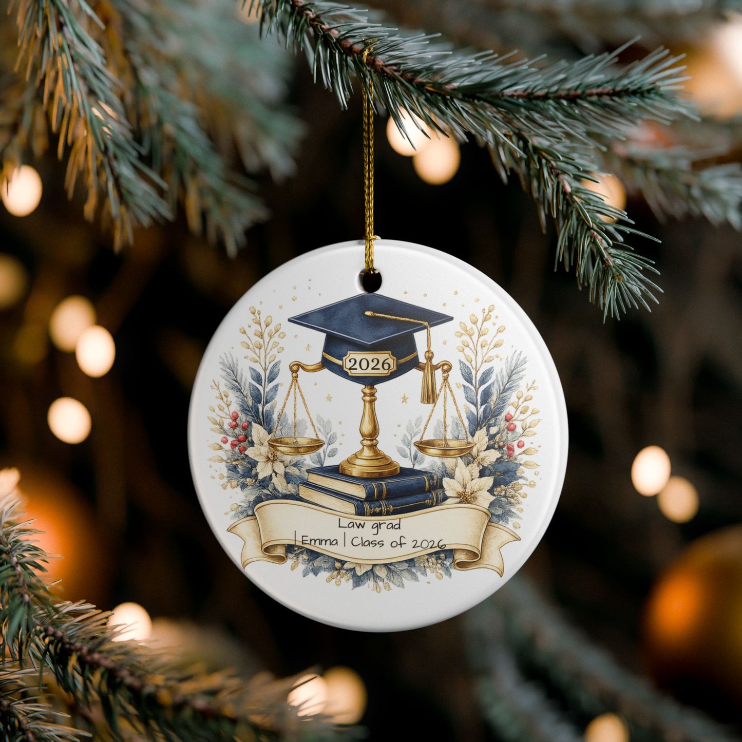 Law School Graduate Ornament 2026 Personalized, Ceramic Keepsake with Name, Law Grad Gift, Future Attorney Gift