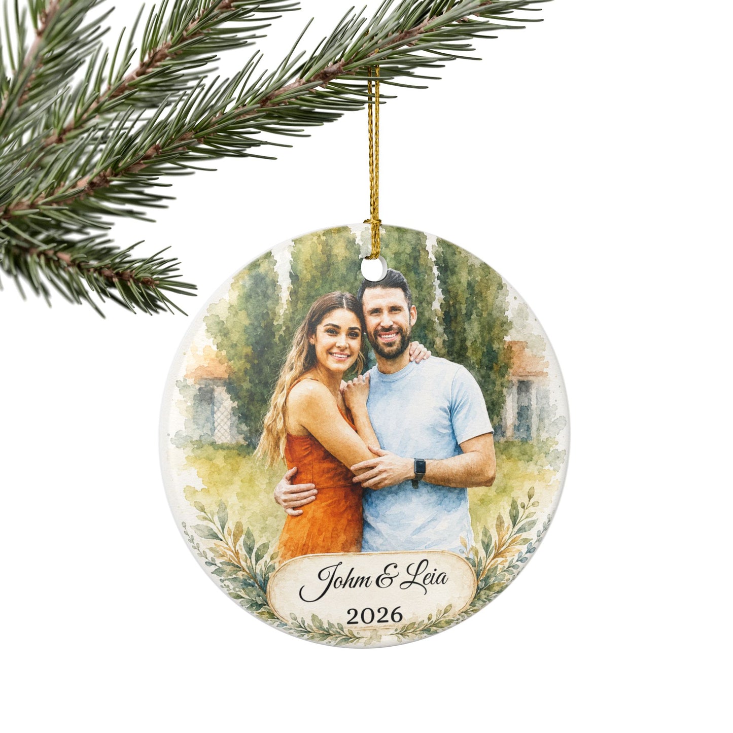 Personalized Couple Photo Ornament Ceramic Ornament | Custom Name & Year