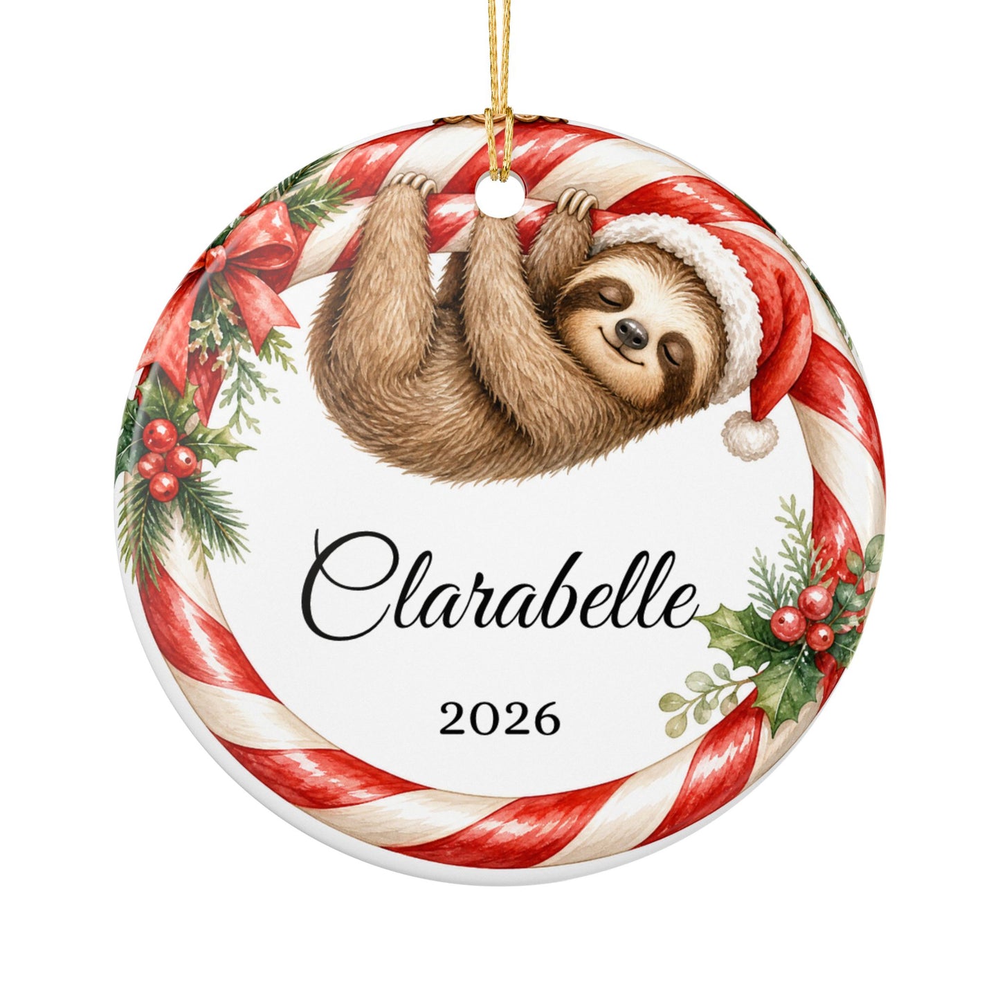 Baby First Christmas Ornament Personalized, Sloth Candy Cane Keepsake with Name 2026, Funny New Baby Gift Ornament