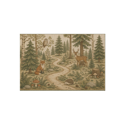 Woodland Animals Outdoor Rug | Fox, Deer, Owl Trail Scene