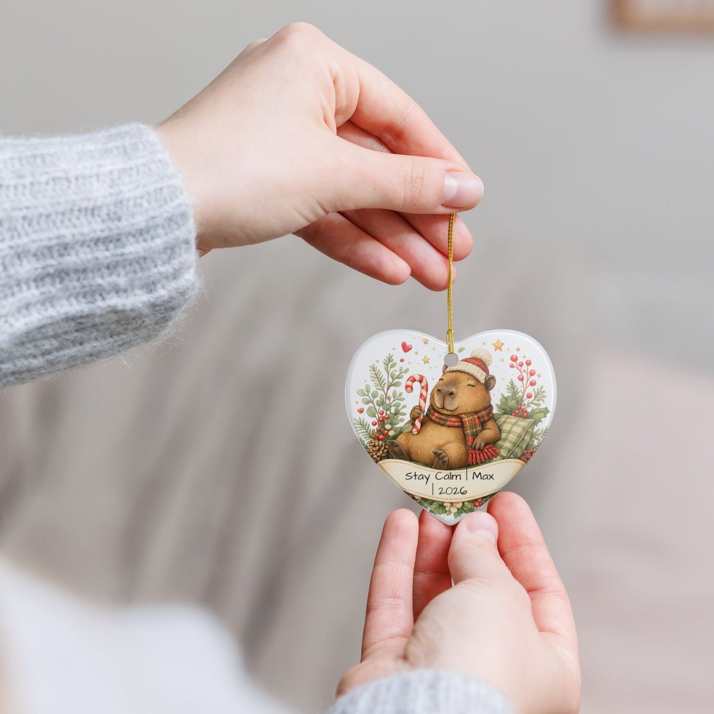 Funny Capybara Christmas Ornament Personalized with Name, Cute Ceramic Keepsake, Stay Calm Capybara Gift 2026