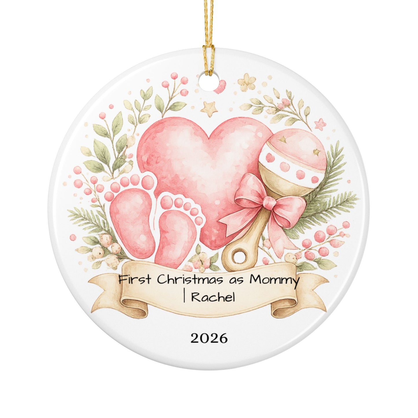 First Christmas as Mom Ornament 2026 Personalized, New Mom Ceramic Keepsake with Name, New Mom Gift, Baby Shower Gift