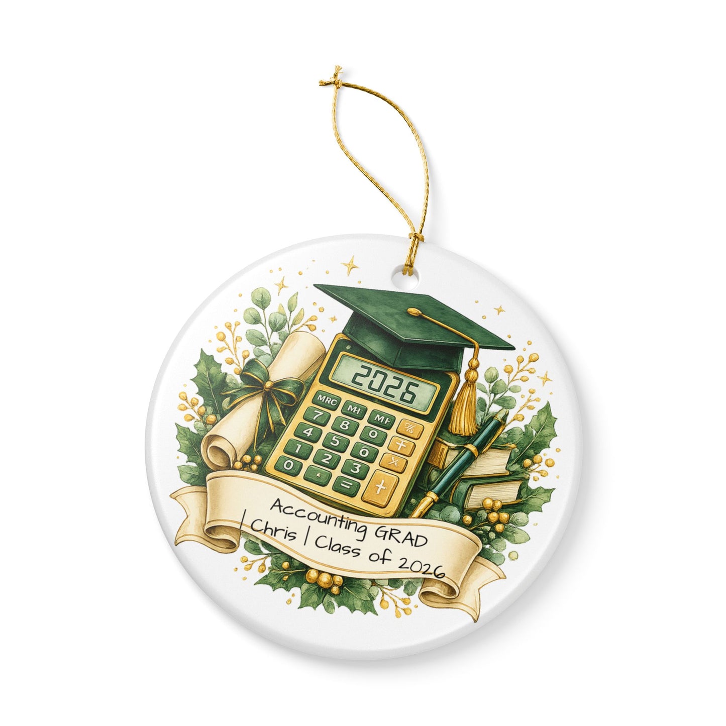 Accounting Graduate Ornament 2026 Personalized, Ceramic Keepsake with Name, Accounting Grad Gift, Future CPA Gift