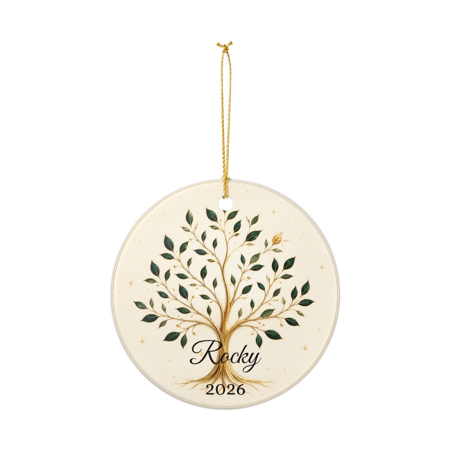 Gold Olive Tree with Name & Year Ceramic Ornament | Heart Ornament