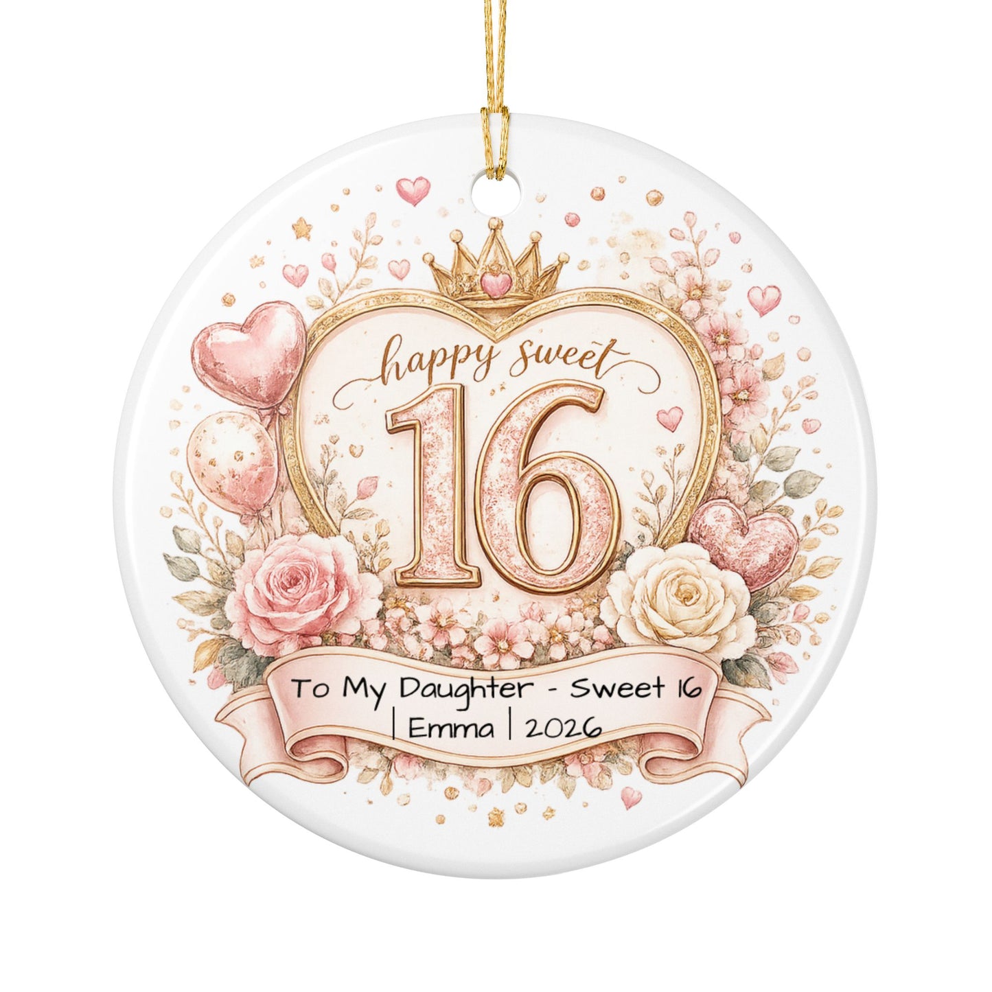 Sweet 16 Daughter Christmas Ornament Personalized with Name Year, Ceramic Keepsake, 16th Birthday Gift from Mom 2026