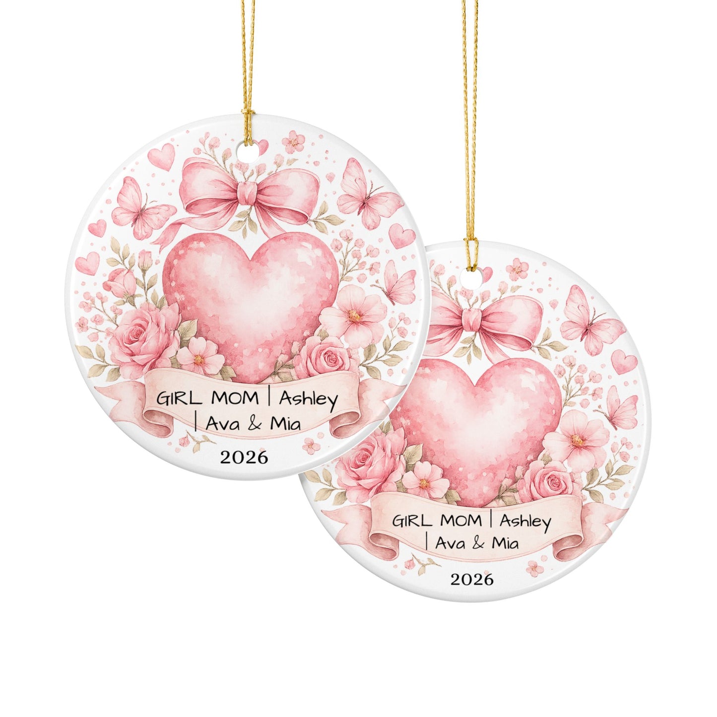 Girl Mom Christmas Ornament Personalized with Names, Ceramic Keepsake, Girl Mom Gift, Mother of Girls Gift 2026