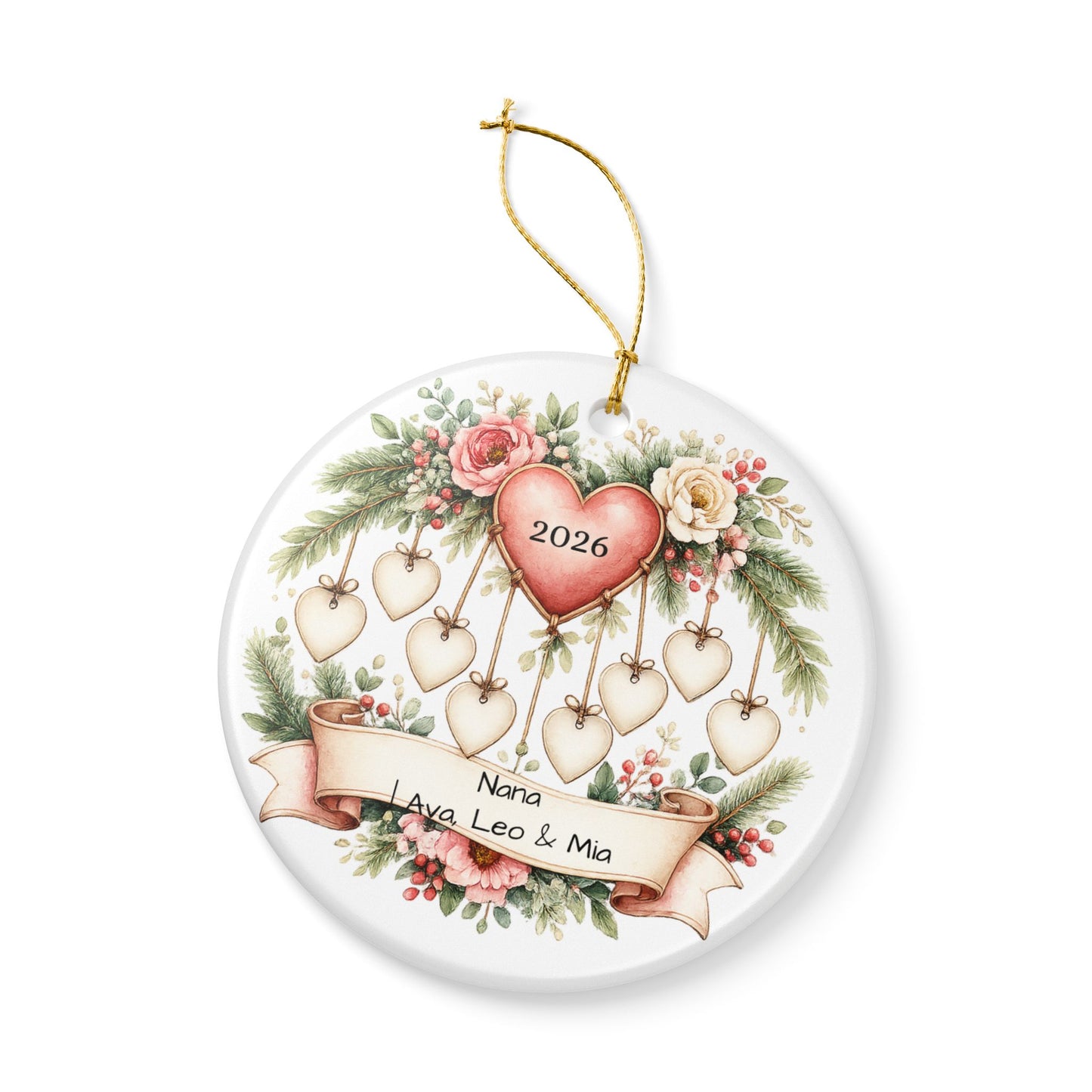 Nana Christmas Ornament Personalized with Grandkids Names, Ceramic Keepsake, Gift for Nana from Grandkids 2026