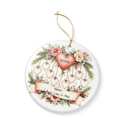 Nana Christmas Ornament Personalized with Grandkids Names, Ceramic Keepsake, Gift for Nana from Grandkids 2026