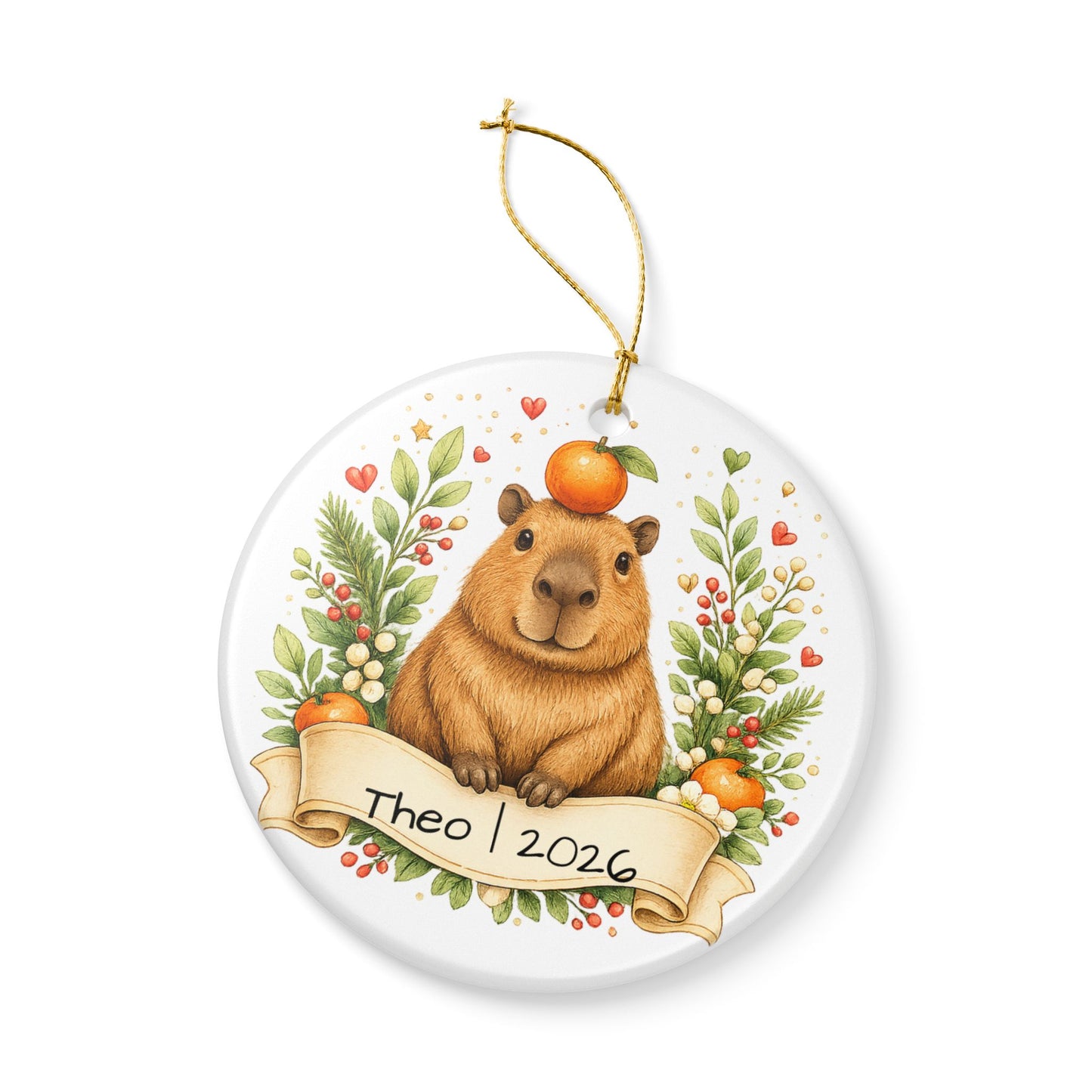 Capybara with Orange Christmas Ornament Personalized, Cute Ceramic Keepsake with Name, Funny Capybara Gift 2026